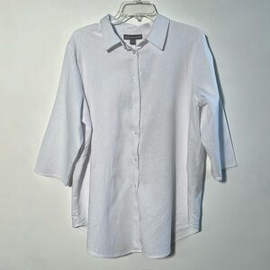 JESSICA LONDEN Career Minimalist Linen 3/4 SLV Button White A-Line Blouse SZ 18W